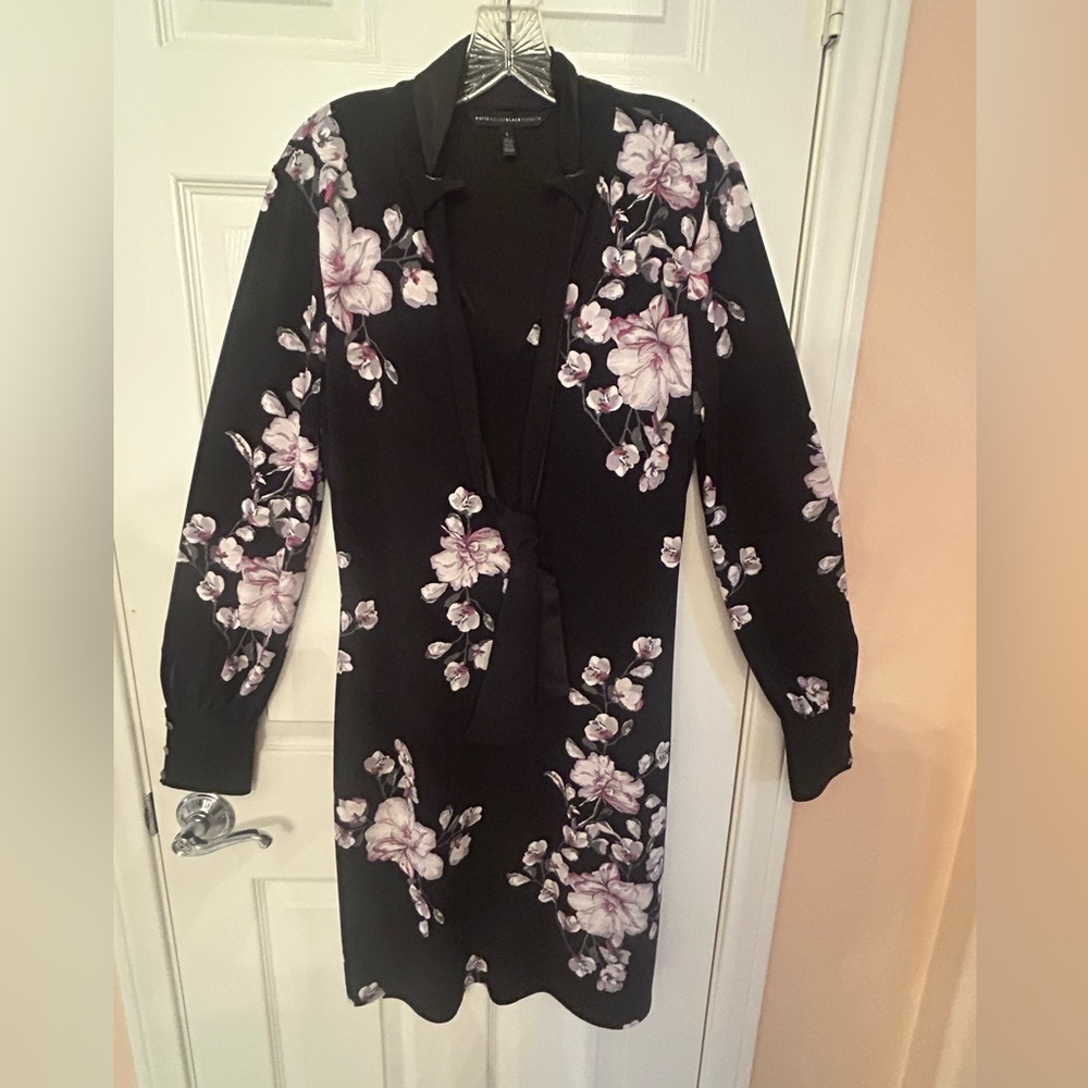 White House Black Market Dress with Front Tie and Pink Floral Design